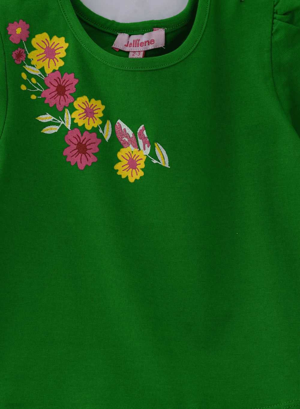 Jelliene - Girl's Vibrant Floral Cotton Tee - Green