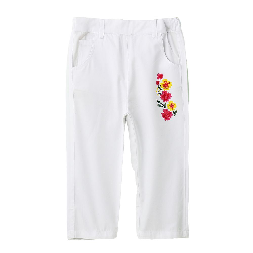 Jelliene - Girl's Cotton Trousers With Floral Print - White