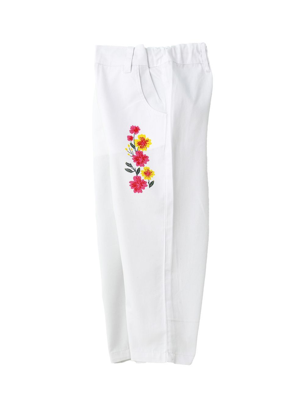 Jelliene - Girl's Cotton Trousers With Floral Print - White