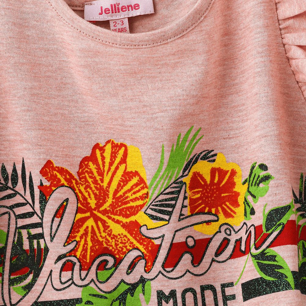 Jelliene - Girl's Tropical Vacation Mode Cotton Tee - Pink