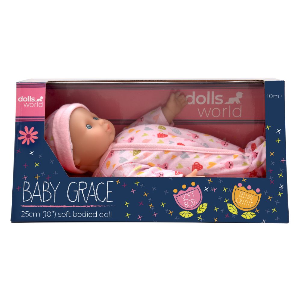 Dollsworld - Baby Grace Soft Doll With Vinyl Limbs And outfit - Pink - 10-Inch