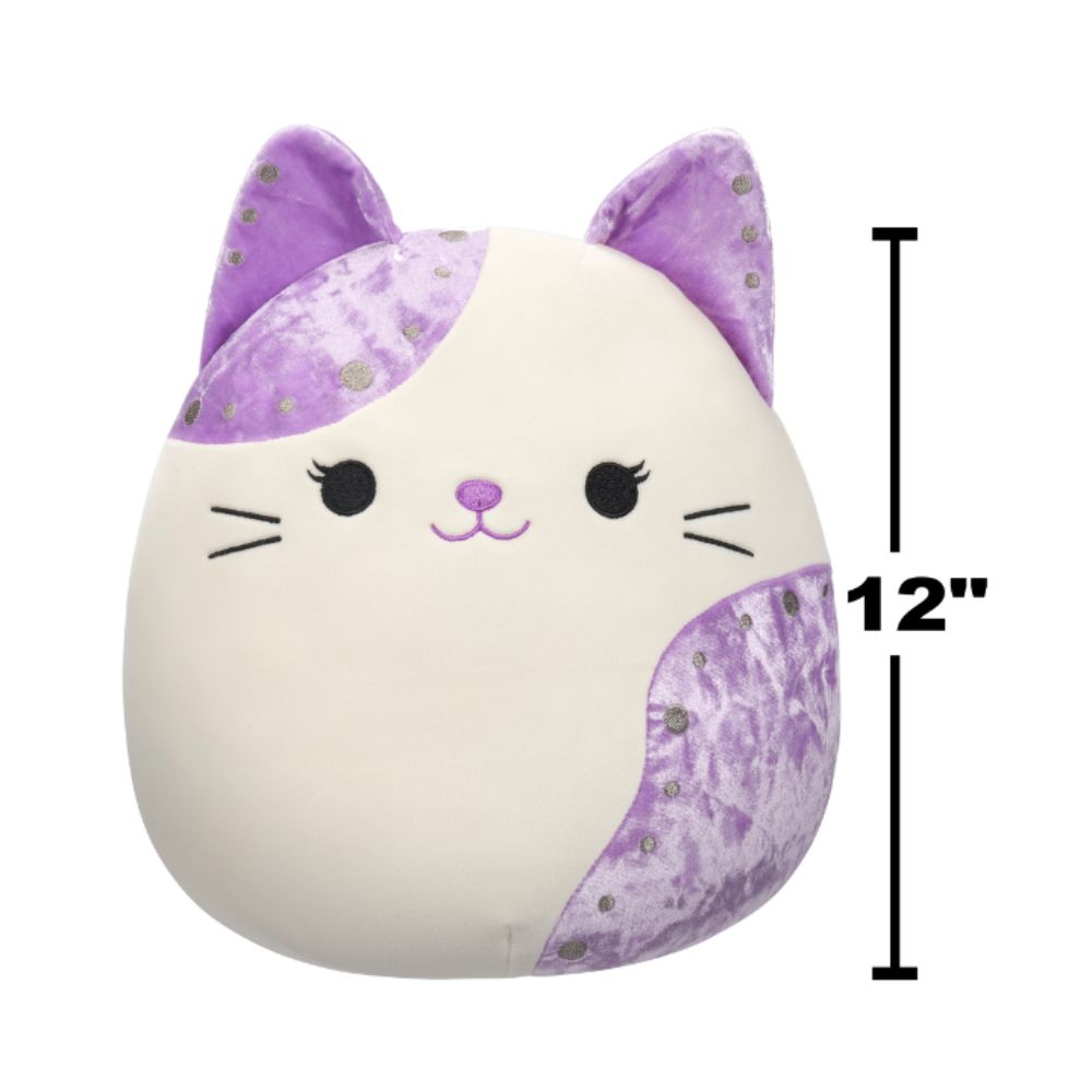 Squishmallows - Velvet Cat With Purple Ears And Spot Plush Toy - 30cm - White/Purple