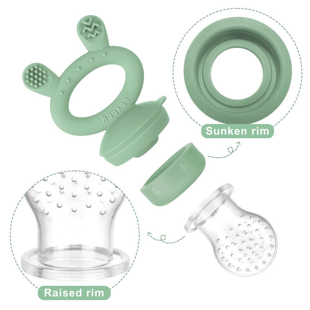 Haakaa - Freeze-N-Feed Fresh Food Feeder Teether And Nibble Tray Set - Pea Green - 2pcs