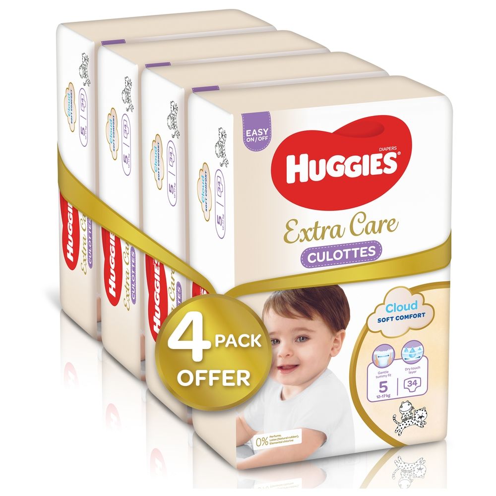 Huggies - Extra Care Culottes, Size 5, 12-17 kg, Super Mega Pack, 136 Diaper Pants - Packaging May Vary