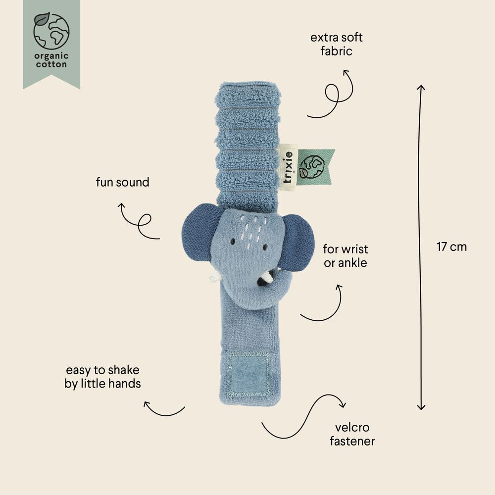 Trixie - Wrist Rattle Toy - Mrs. Elephant - Blue