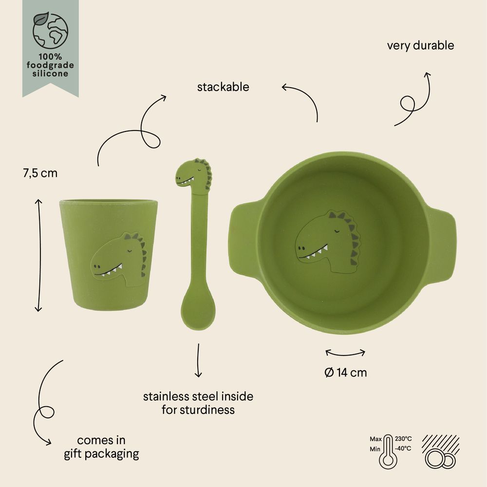 Trixie - Silicone First Meal Set - Bowl, Spoon & Cup - Mr. Dino