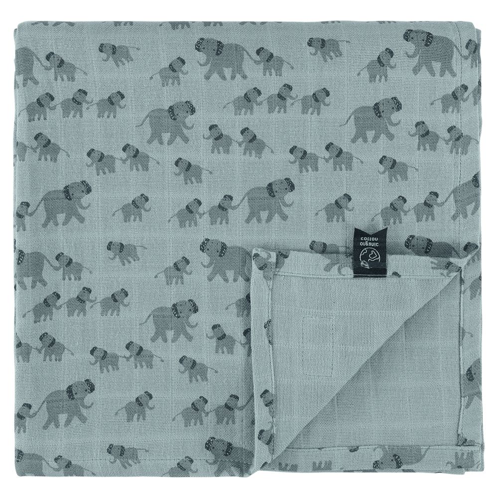 Trixie - Enchanting Elephant Muslin Cloth - Blue