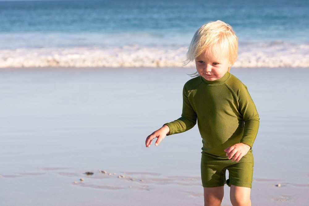 Beach & Bandits - Ribbed Baby Swimsuit - Pesto