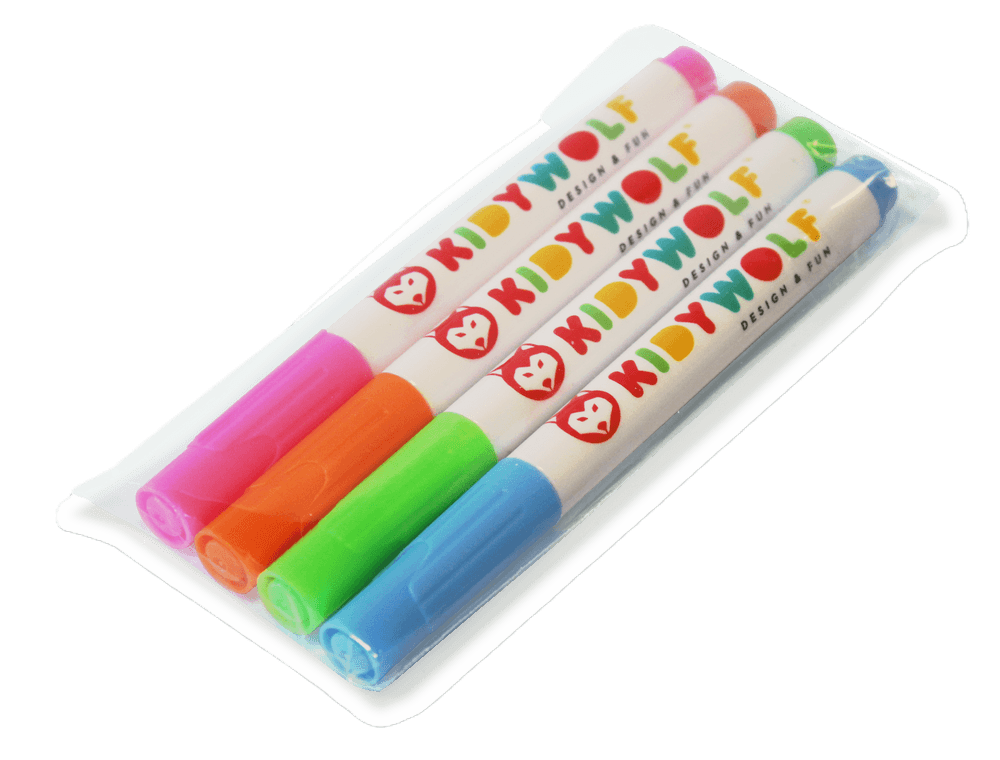 Kidywolf - Fluorescent Markers - 4pcs - Green/Pink/Blue/Orange