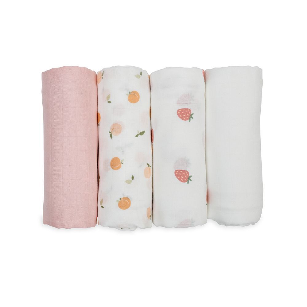 Lulujo - 4pc-Set - Bamboo Muslin Swaddle Blankets - Berries & Peaches