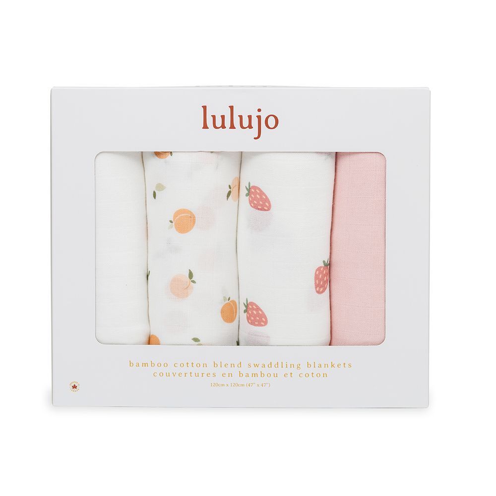 Lulujo - 4pc-Set - Bamboo Muslin Swaddle Blankets - Berries & Peaches