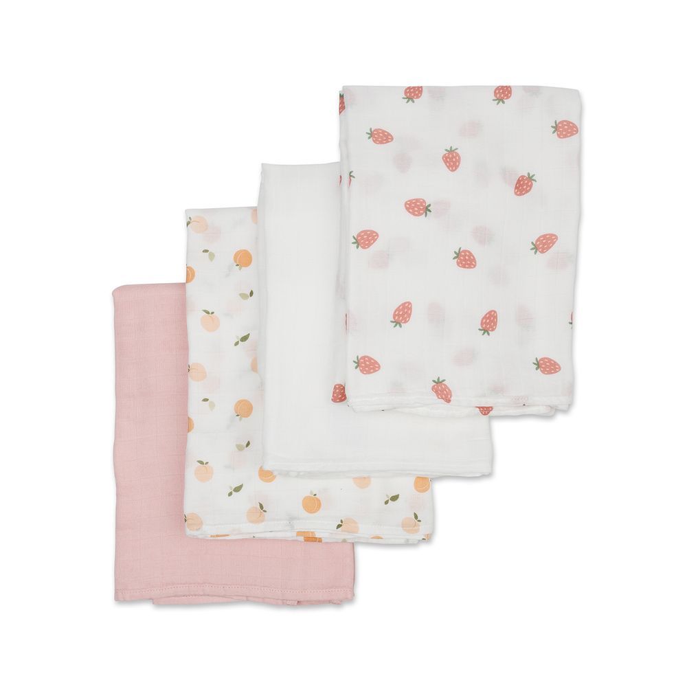 Lulujo - 4pc-Set - Bamboo Muslin Swaddle Blankets - Berries & Peaches