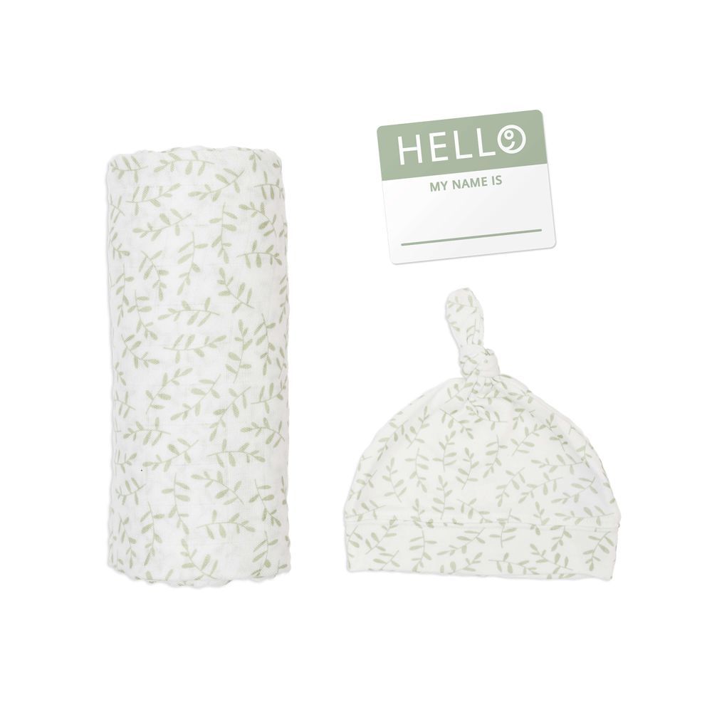 lulujo - Hello World Bamboo Hat & Swaddle Blanket Set - Greenery