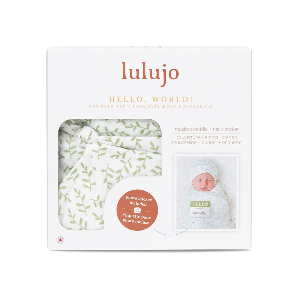 lulujo - Hello World Bamboo Hat & Swaddle Blanket Set - Greenery