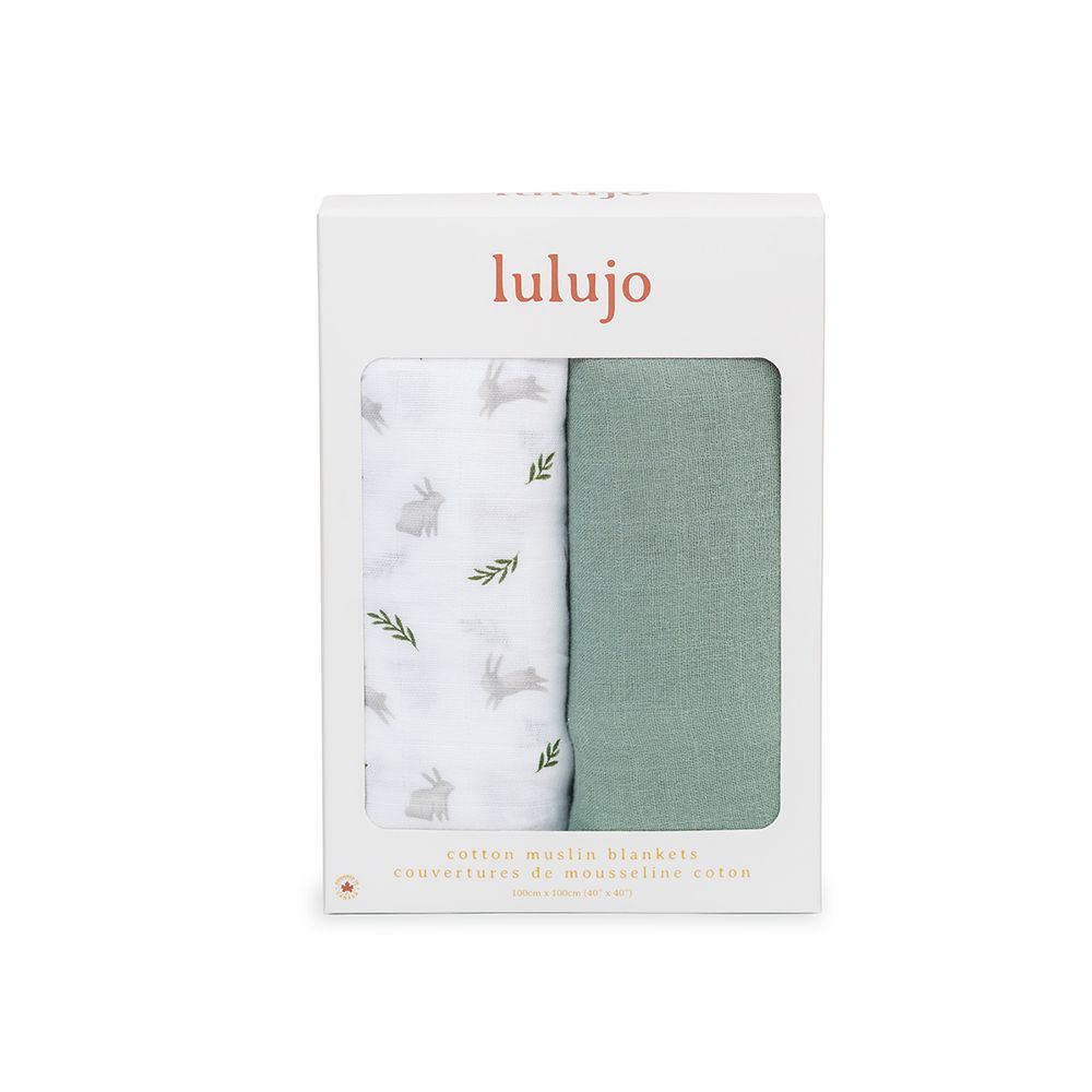 Lulujo - Cotton Swaddles - Bunny And Fern - 2 Pcs