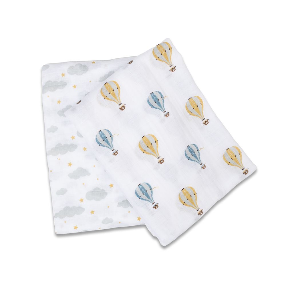 lulujo - Clouds & Hot Air Balloon Cotton Swaddles - 2 Pcs