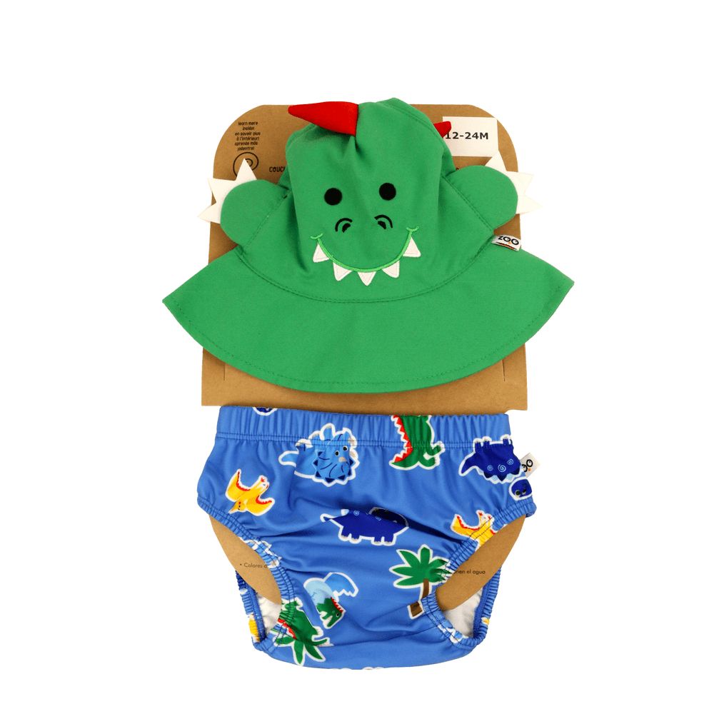 Zoocchini - Baby Swim Diaper & Sun Hat Set - Devin The Dino & Friends - 3-6M