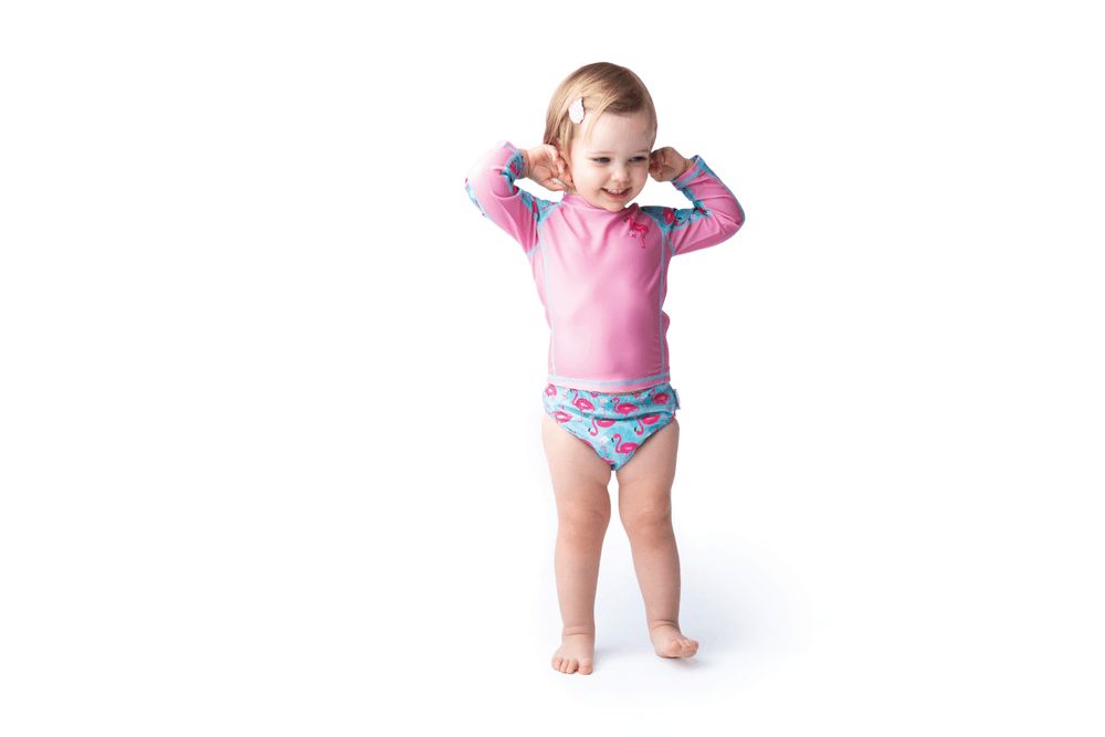 Zoocchini - Baby Rash Guard Long Sleeved Swim Top - Flamingo