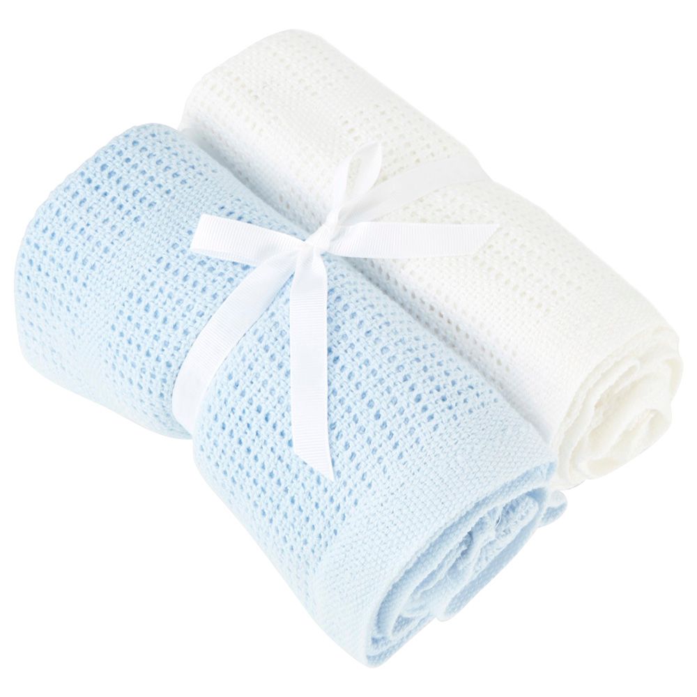 Baby Elegance - Cellular Blanket - Blue And White - 2pcs