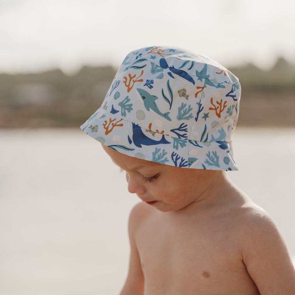 Little Dutch - Reversible Sun Hat Honey Stripes / Ocean Dreams Blue