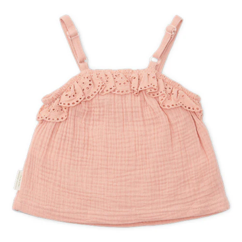 Little Dutch - Muslin Broderie Ruffle Top - Flower Pink