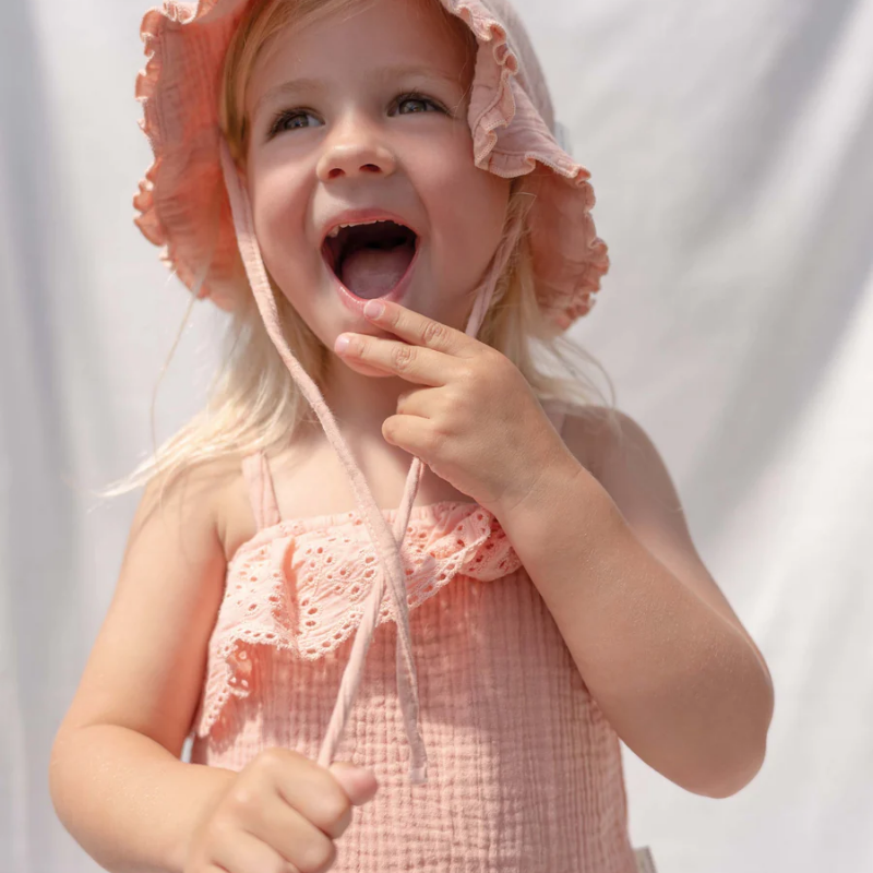 Little Dutch - Muslin Broderie Ruffle Top - Flower Pink