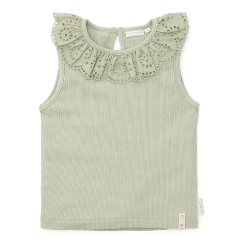 Little Dutch - Sleeveless Ruffle Ribbed Top - Grass Green