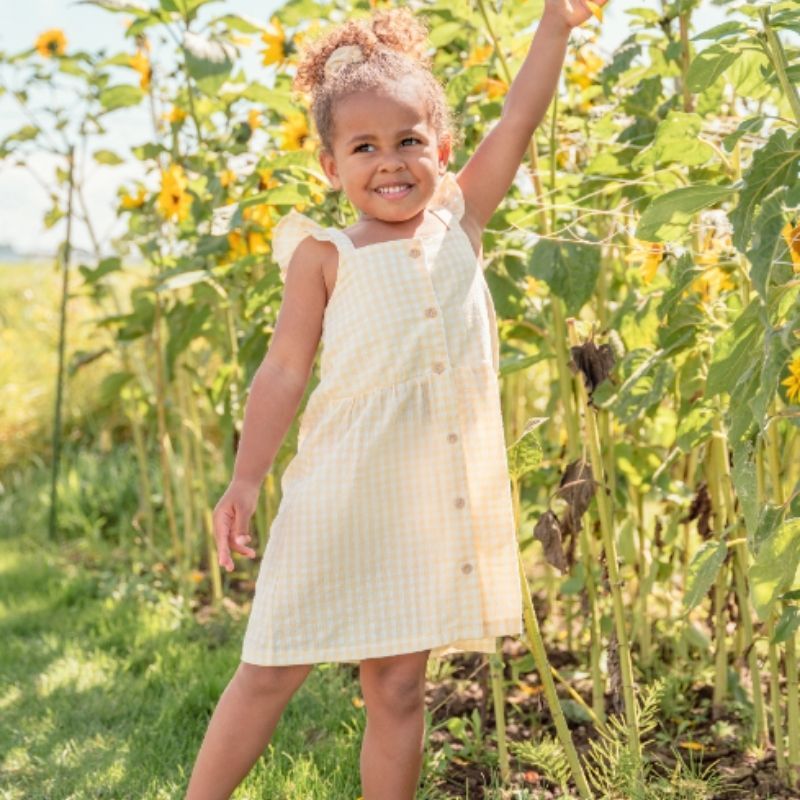 Little Dutch - Girl's Sunshine Checks Sleeveless Summer Dress - Yellow