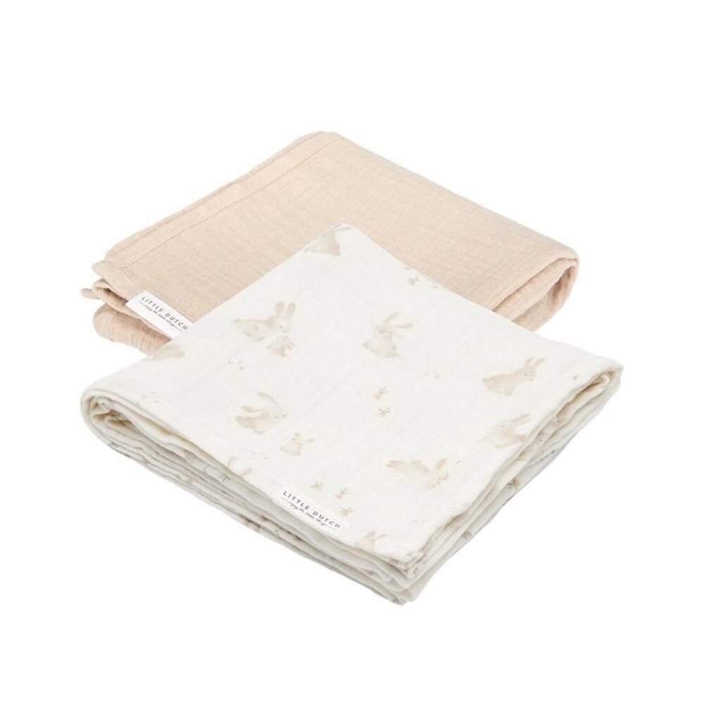 Little Dutch - Swaddles Set Muslin  70x70cm - Baby Bunny - Beige