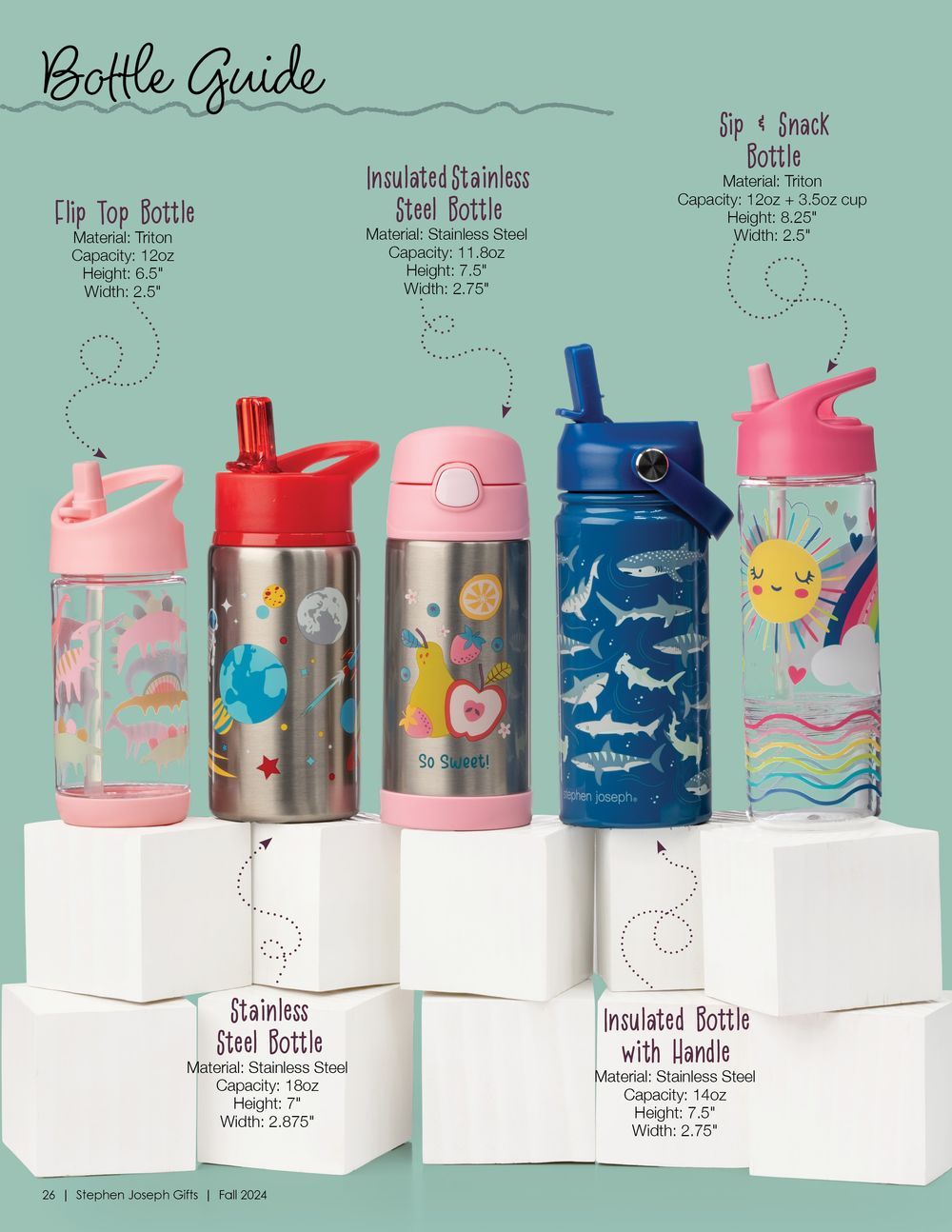 Stephen Joseph - Flip Top Water Bottle - Princess - 355 ml