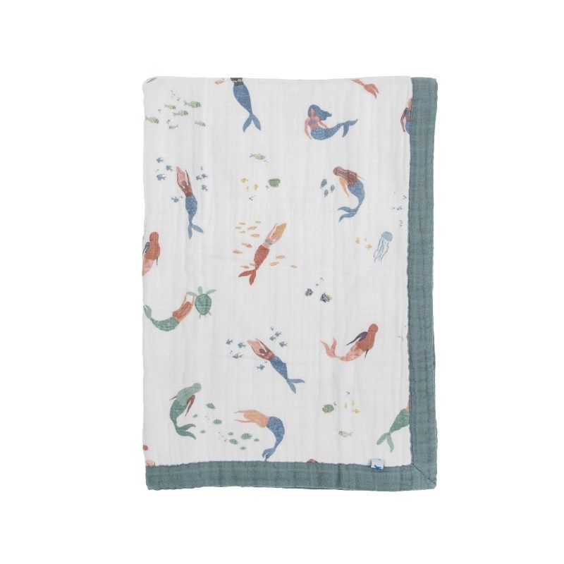 Little Unicorn - Cotton Muslin Baby Blanket - Mermaid