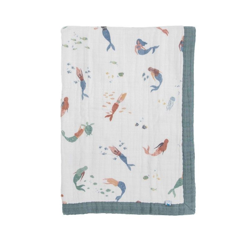 Little Unicorn - Cotton Muslin Baby Blanket - Mermaid