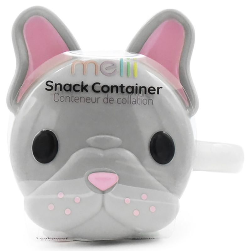 Melii - Snack Container w/ Finger Trap - Grey & Pink Bulldog