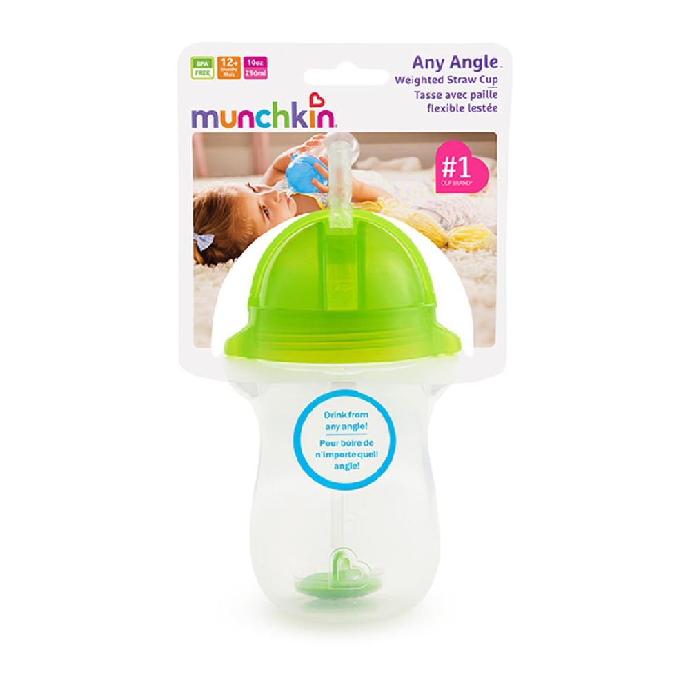 Munchkin - Any Angle Click Lock Weighted Straw Toddler Sippy Cup 12m+ - 296ml - Green