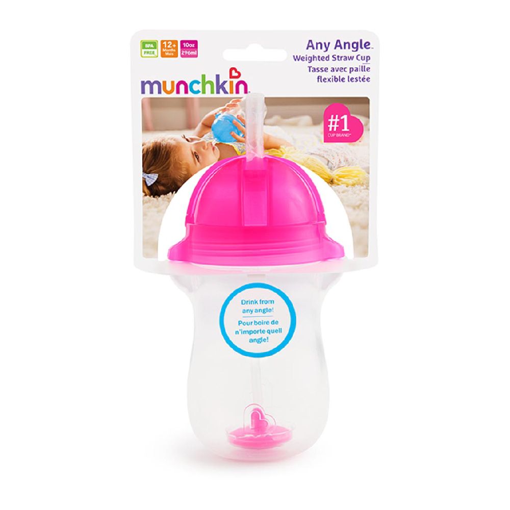 Munchkin - Any Angle Click Lock Weighted Straw Toddler Sippy Cup 12m+ - 296ml - Pink