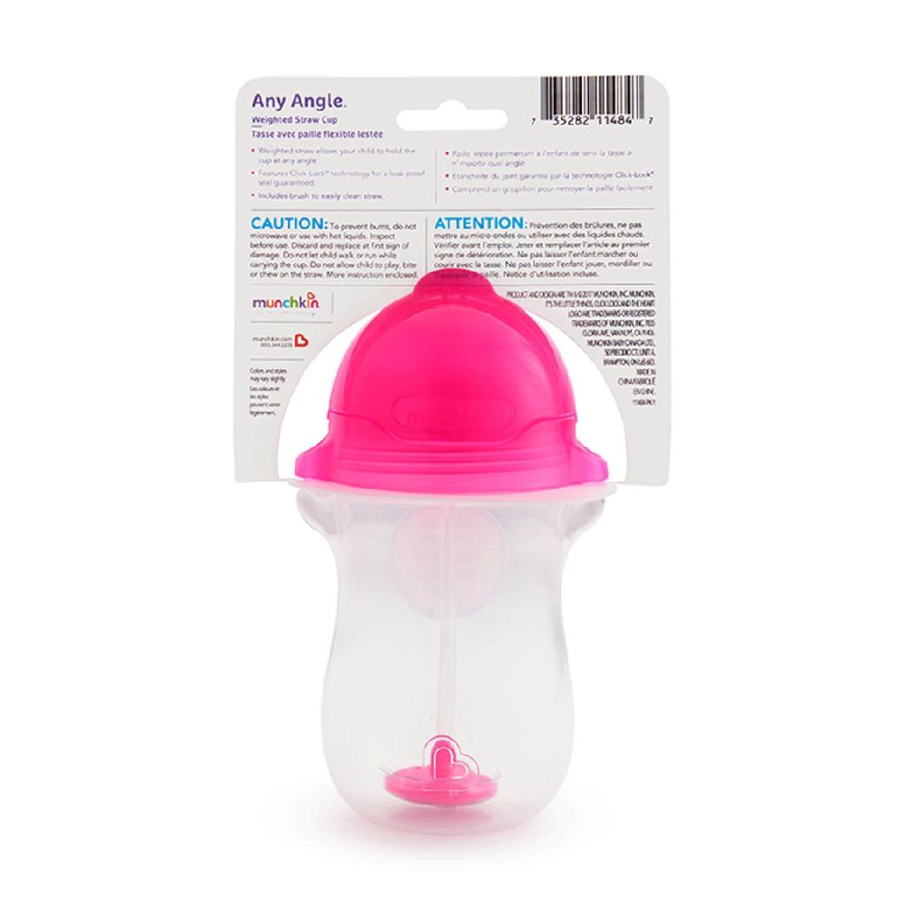 Munchkin - Any Angle Click Lock Weighted Straw Toddler Sippy Cup 12m+ - 296ml - Pink