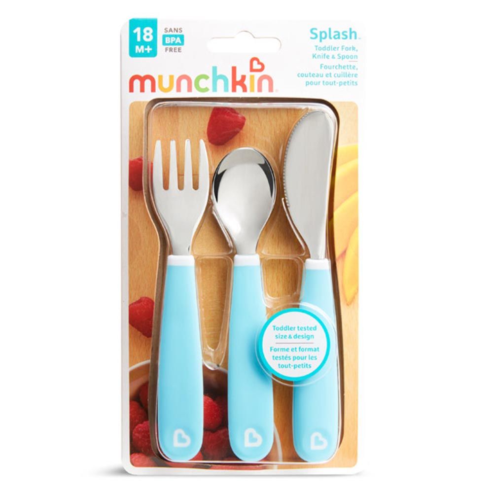 Munchkin - Splash Toddler Fork, Knife & Spoon Set, Blue 18m+