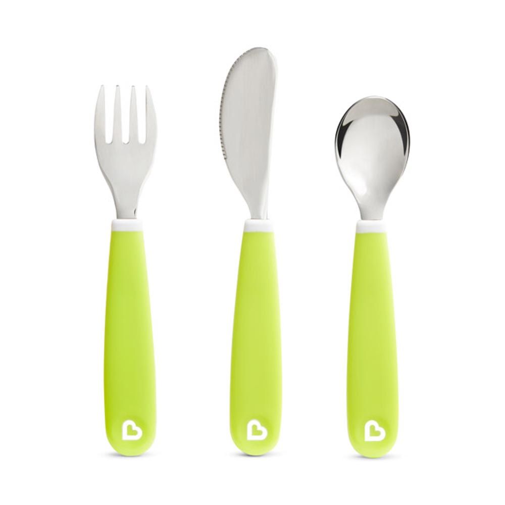 Munchkin - Splash Toddler Fork, Knife & Spoon Set, Green 18m+