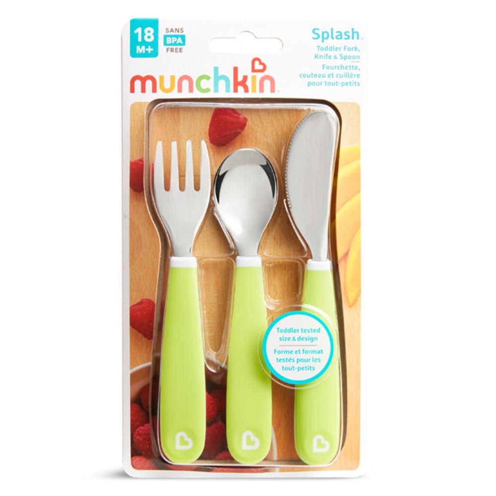 Munchkin - Splash Toddler Fork, Knife & Spoon Set, Green 18m+