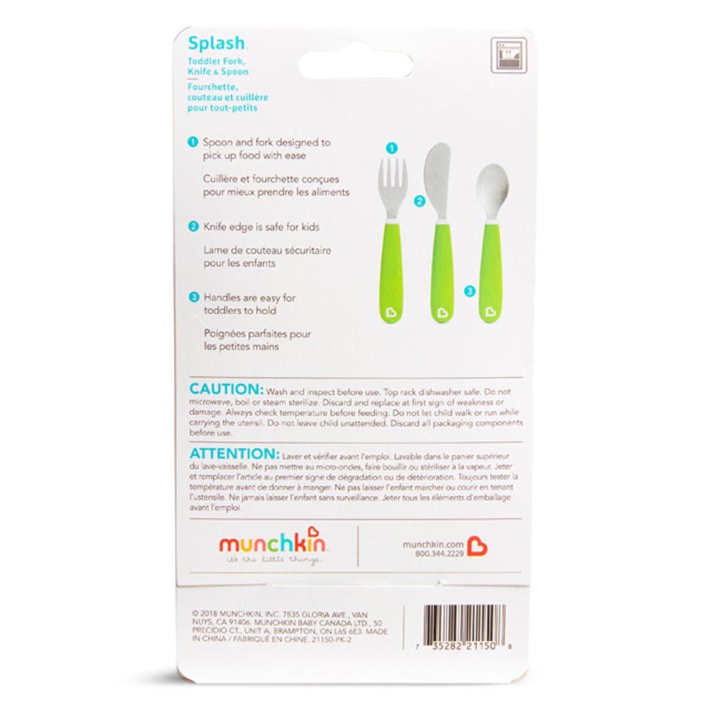 Munchkin - Splash Toddler Fork, Knife & Spoon Set, Green 18m+