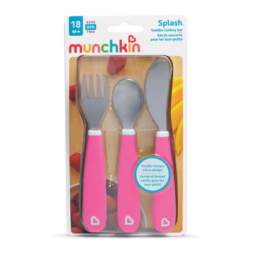 Munchkin - Splash Toddler Fork, Knife & Spoon Set, Pink 18m+