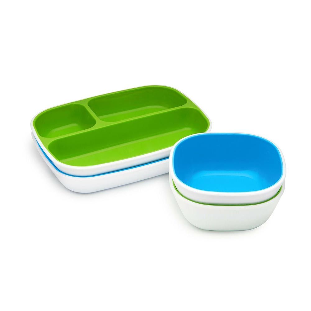 Munchkin - Splash 4 Piece Toddler Divided Plates - Blue & Green