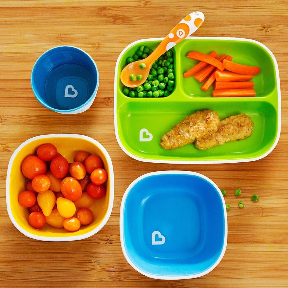 Munchkin - Splash 4 Piece Toddler Divided Plates - Blue & Green