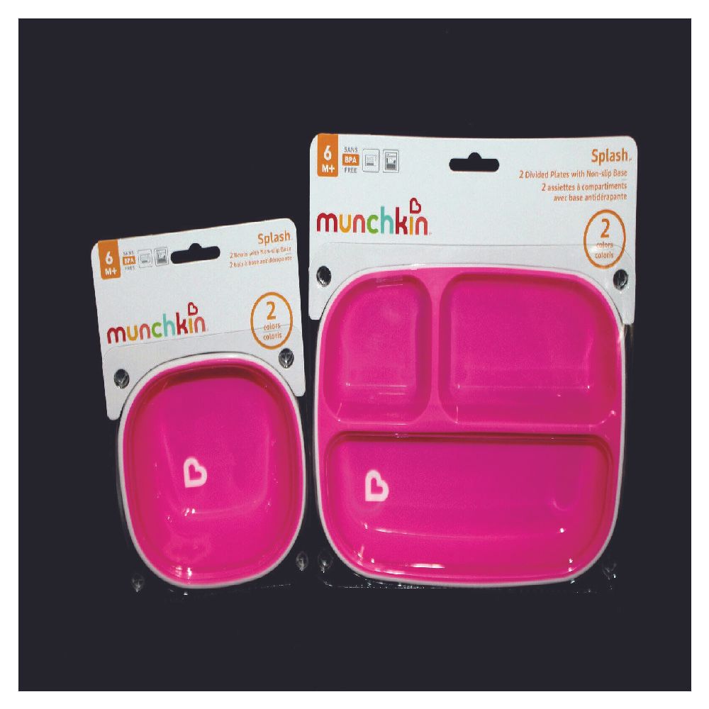 Munchkin - Splash 4 Piece Toddler Divided Plates - Pink & Purple