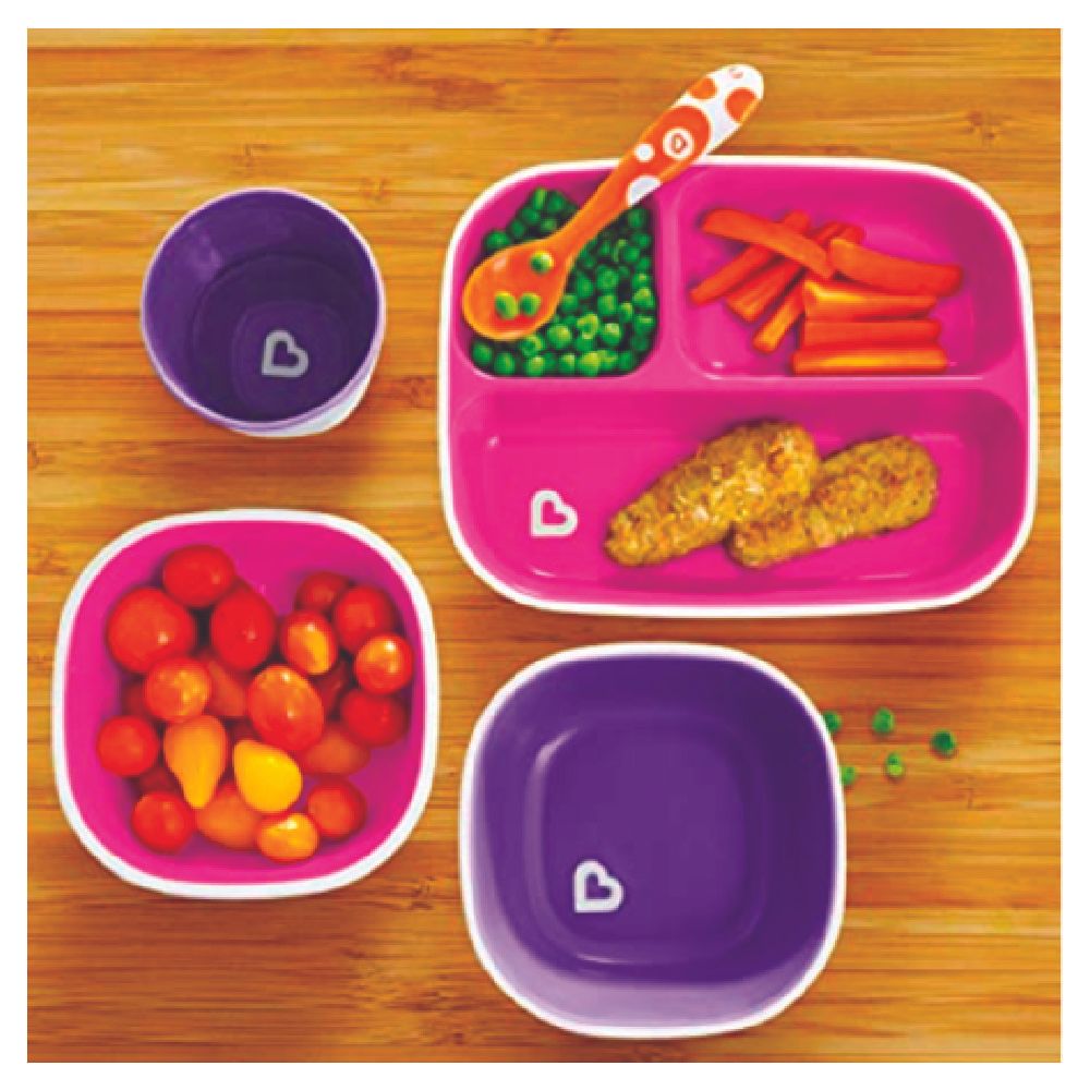 Munchkin - Splash 4 Piece Toddler Divided Plates - Pink & Purple