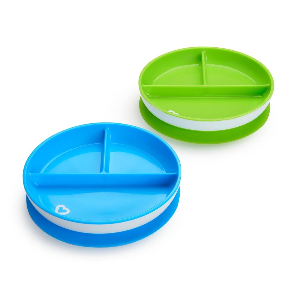 Munchkin - Stay Put Divided Plates - Pack of 2 - Blue & Green 