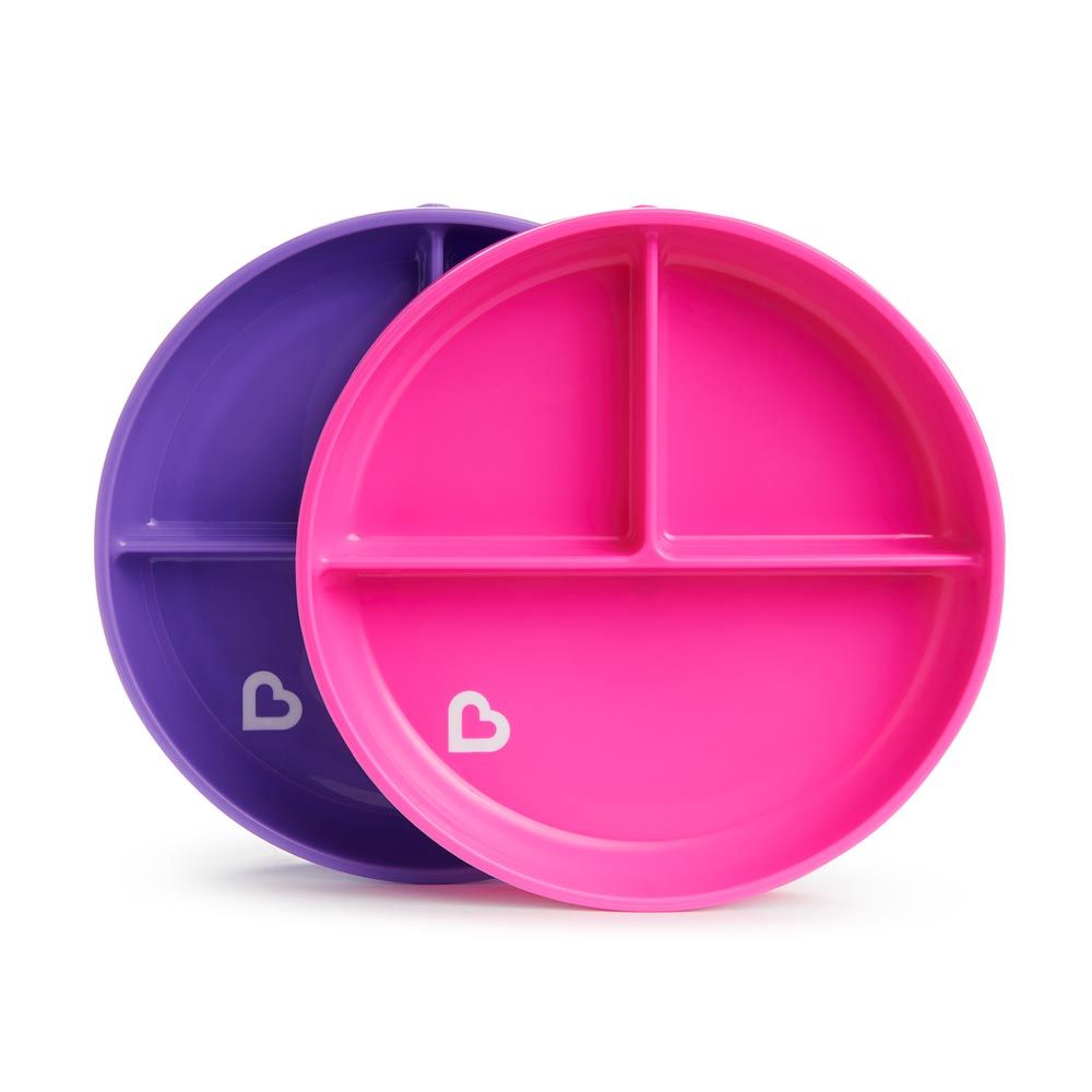 Munchkin - Stay Put Divided Plates - Pack of 2 - Pink & Purple