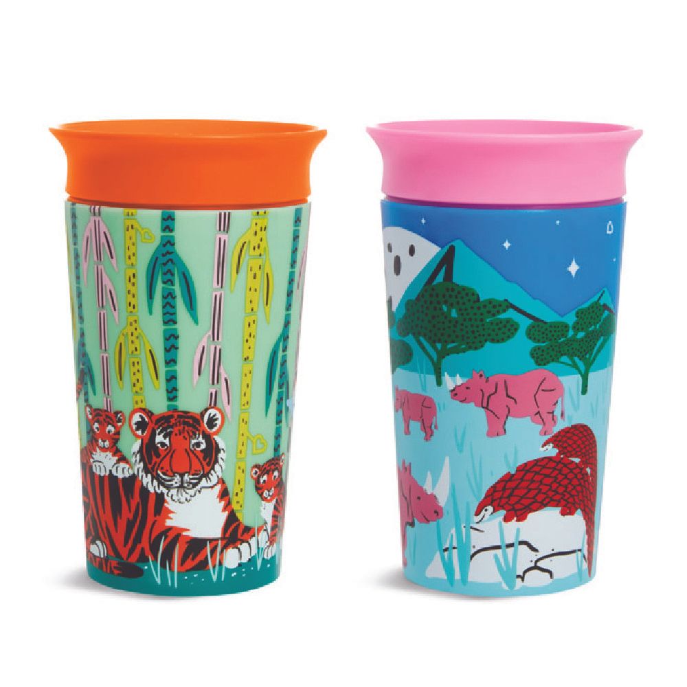 Munchkin - WildLove Miracle 360 Degree Sippy Cup - 266ml - Pack of 2 - Rhino/Tiger