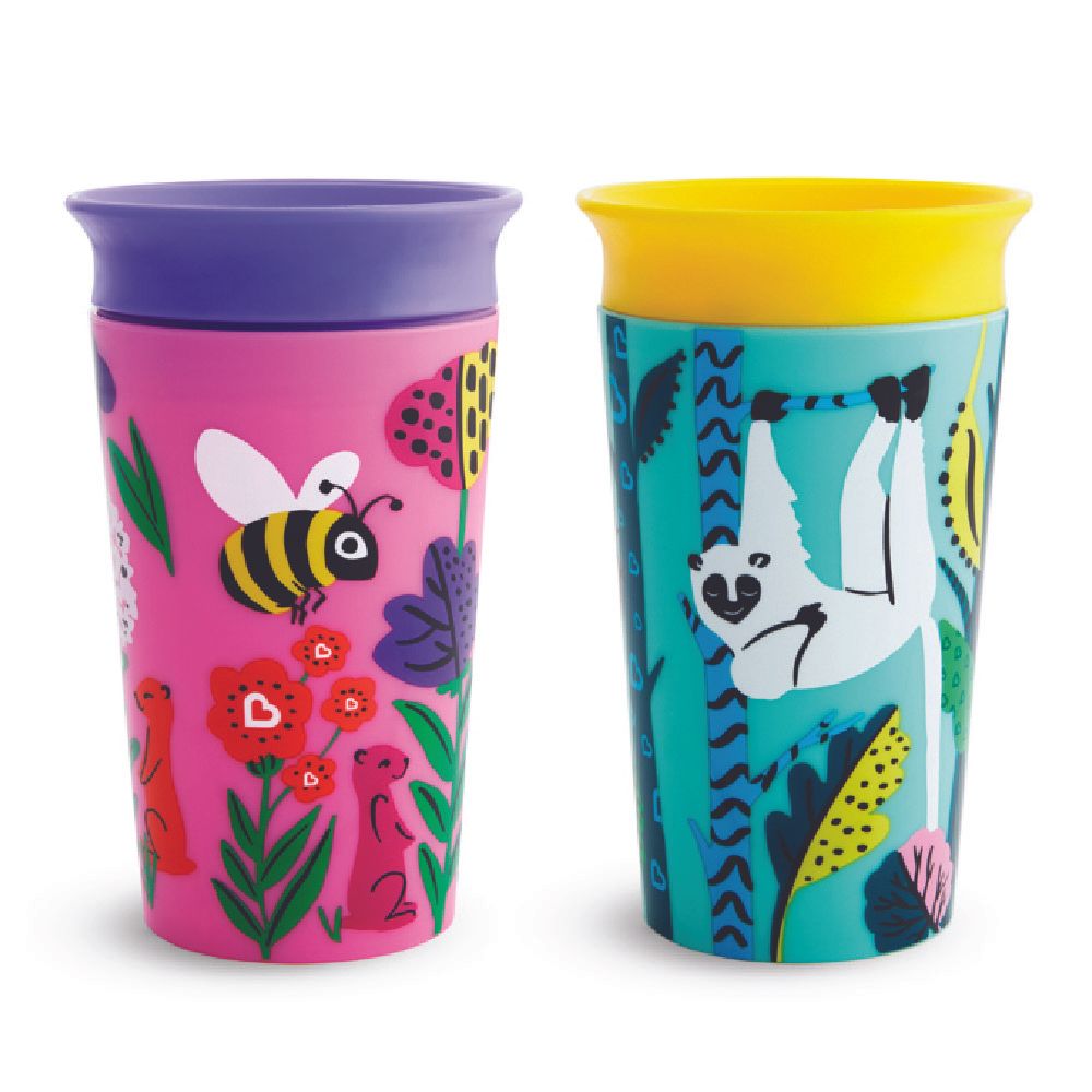 Munchkin - WildLove Miracle 360 Degree Sippy Cup 12m+ - 266ml - 2 Pack (Lemur/Bee)