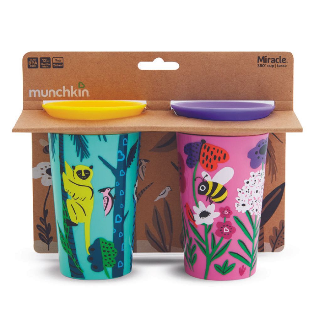 Munchkin - WildLove Miracle 360 Degree Sippy Cup 12m+ - 266ml - 2 Pack (Lemur/Bee)